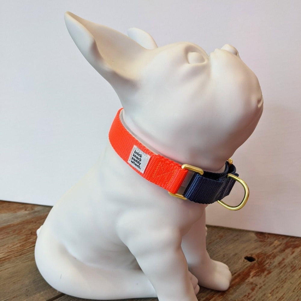 CANADA HANDCRAFTED MARTINGALE COLLAR / ORANGE AND NAVY
